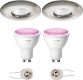 Pragmi Luno Pro - Waterdicht IP65 - Inbouw Rond - Mat Nikkel - Ø82mm - Philips Hue - LED Spot Set GU10 - White and Color Ambiance - Bluetooth - BSE