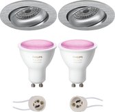 Pragmi Delton Pro - Inbouw Rond - Mat Zilver - Kantelbaar - Ø82mm - Philips Hue - LED Spot Set GU10 - White and Color Ambiance - Bluetooth - BSE