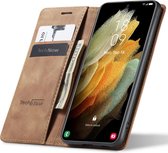 Hoesje geschikt voor Samsung Galaxy S21 Ultra - Book Case Leer Slimline Bruin