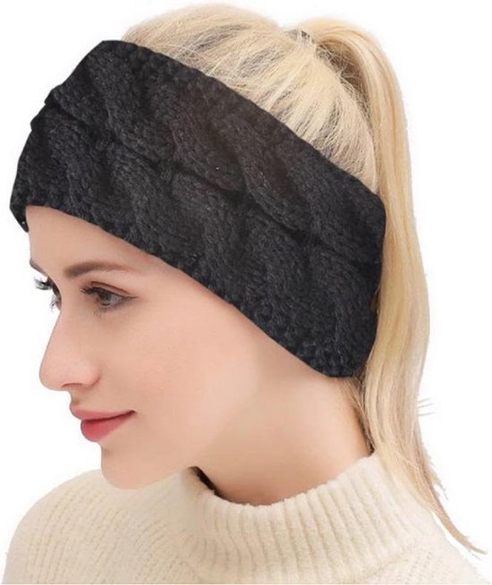 Warme Gebreide Hoofdband - Dames Oorwarmers Haarband - Oorwarmers hoofdband – Zwart