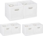 Relaxdays 6x opbergbox stof - opvouwbaar - opbergmand - 30 cm - kast organizer – wit