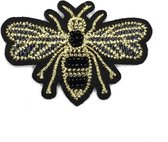 Bij Bijen Strijk Embleem Patch Goud Grijs Zwart 6.3cm / 4.5 cm / Zwart Goud