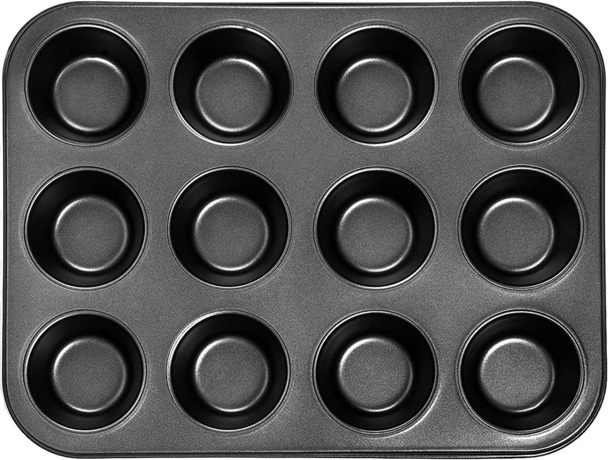 Muffin Bakvorm - Metaal - Anti-aanbaklaag - 12 Vormpjes - Muffin Bakblik - Muffin Bakplaat - Cupcake Bakvorm Metaal - Cupcake Vormpjes - Pastei Bakvorm - Zwart – foto 3