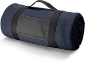 1x Fleece dekens/plaids navy met afneembaar handvat 150 x 120 cm  - Fleecedekens - Woonaccessoires