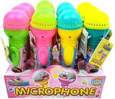 speelgoed Microfoon snoep 12 stuks- uitdeel cadeau- traktatie-blauw-geel-roze-groen- verjaardag-feest