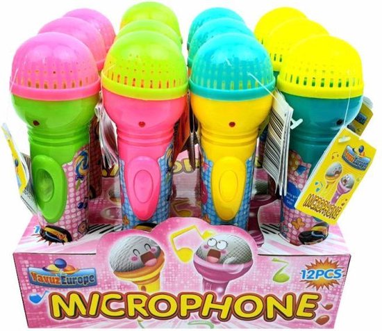 speelgoed Microfoon snoep 12 stuks- uitdeel cadeau-  traktatie-blauw-geel-roze-groen-... | bol.com