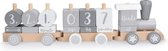 Houten speelgoedstapeltrein - 2-in-1 treinset met bouwstenen en mijlpaalblokken gemaakt van massief hout - voor 18M + peuters, kinderen, jongens, meisjes