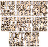 Onderzetters Glasonderzetters Hout Tekst Drinken Set 8 Stuks Onderleggers Glazen Kerstmis Vaderdag Moederdag Cadeau Verjaardag Gadget Bekers Uniek Origineel Handgemaakt 10x10cm
