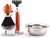 Handgemaakt Heren Scheerset met 3 Rand Compatibele Scheermes, Synthetische Zwart Origineel Haar Scheerkwast, Staan en kom Perfecte Scheren Cadeauset (Shaving Set)