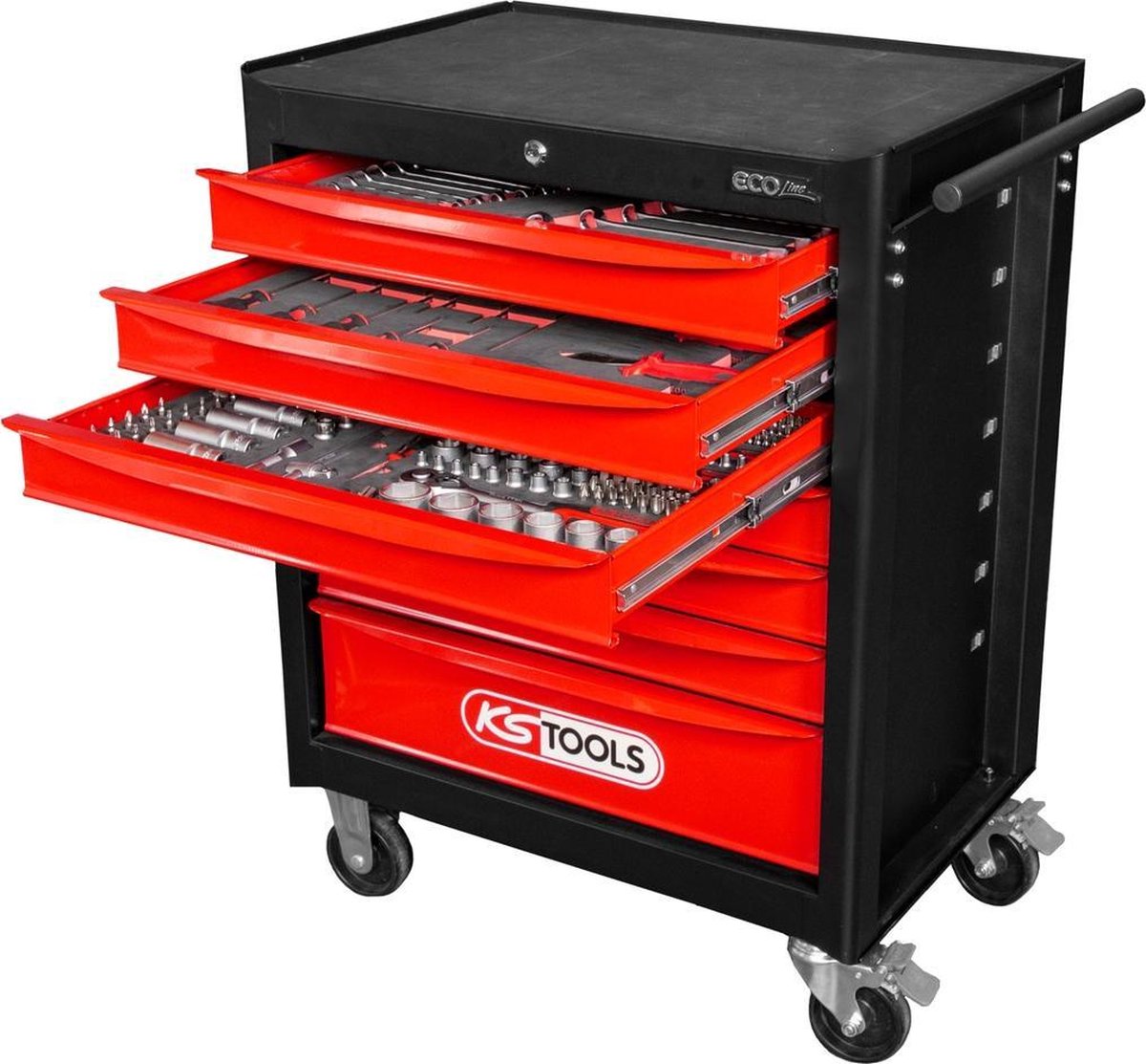 KS Tools Gereedschapswagen Eco Line - Gevuld - 215-delig - 7 lades - Rood, Zwart
