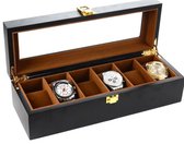 FEDEC Luxe Houten Horloge Box - Geschikt voor Horloges en Sieraden - 6 Compartimenten met 6 Kussentjes - Bruin