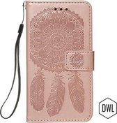 gsm hoesje relief kunstleer voor Samsung Galaxy A51 - roze relief design hoesje A51 - Samsung A51 Book case cover met ruimte voor pasjes