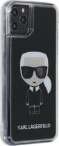 Zwart hoesje van Karl Lagerfeld Collection - Backcover - Vloeibare Glitters in de bril - iPhone 11 Pro Max - Transparant