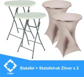 Statafel  x 2 + Zilver Statafelrok x 2 – 80 cm Dia x 110 cm hoog – Cocktailtafel – Hoge staan tafel – Breed Blad – Inclusief Zilver Statafelhoes – Staantafelrok Stretch Rok