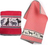 Bunzlau Castle Dog Keukenset (Keukendoek + Theedoek) - 100% Katoen Jaquard - Red