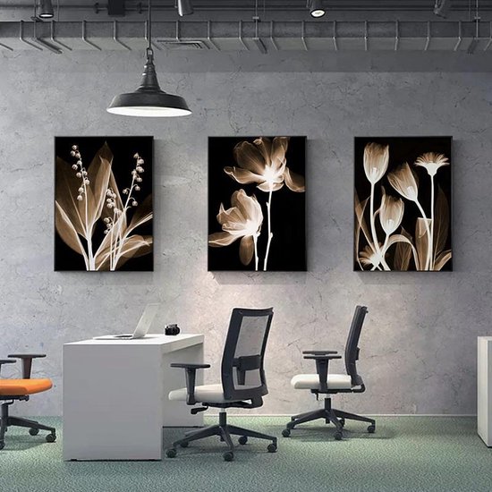 Allernieuwste Canvas Schilderij SET 3 stuks Luxe Bloemenpracht Stilleven - Realistisch - Poster - Set 3x 50 x70 cm - Kleur - Allernieuwste