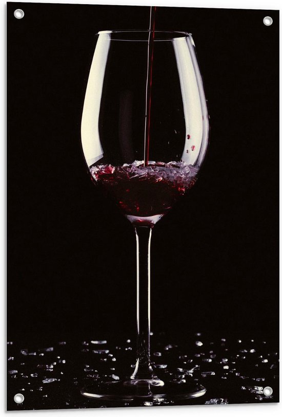 Tuinposter – Rode Wijn in Glas - 60x90cm Foto op Tuinposter  (wanddecoratie voor buiten en binnen)