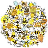 Bijen stickermix - 50 stickers met bijtjes/honing/honey/imker/geel/honey bee tekst