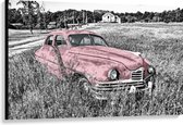 Canvas  - Roze Auto in Veld - 120x80cm Foto op Canvas Schilderij (Wanddecoratie op Canvas)
