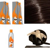 XP100 haarverfpakket kleur 5.77  Lichtbruin & Bruin intensief (2x 100ML) met 9% waterstof ( 1x 250ML) incl verfbakje, kwast, maatbeker, puntkam en handschoenen