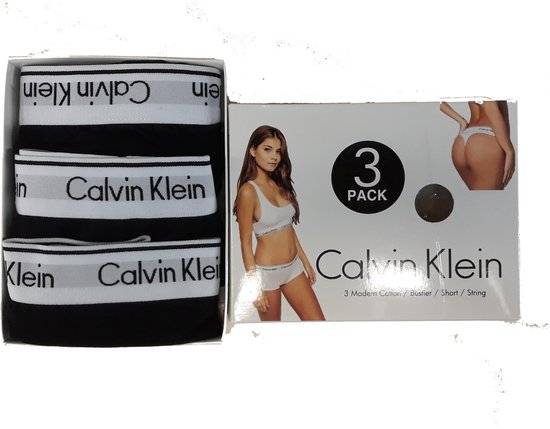 rouw kapsel Toevlucht Calvin Klein dames set bustier short en string zwart U2664GLPF, maat S |  bol.com
