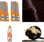 XP100 haarverfpakket kleur 5.75  Lichtbruin & Bruin & Mahonie (2x 100ML) met 9% waterstof ( 1x 250ML) incl verfbakje, kwast, maatbeker, puntkam en handschoenen