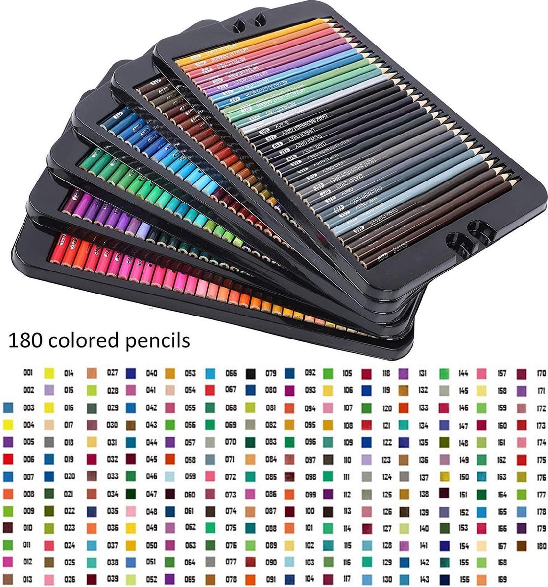 Kleurpotloden voor Volwassenen en Kinderen - 180 Stuks – Professioneel Tekenset - Uitgebreide Art Set - Met Kleurcodes — afbeelding 5