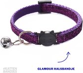 Katten halsband - glitter - paars - met veiligheidssluiting - belletje