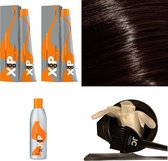 XP100 haarverfpakket kleur 6.13  Donkerblond & As & Goud (2x 100ML) met 3% waterstof ( 1x 250ML) incl verfbakje, kwast, maatbeker, puntkam en handschoenen