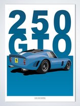 Ferrari 250 GTO Blauw op Poster - 50 x 70cm - Auto Poster Kinderkamer / Slaapkamer / Kantoor