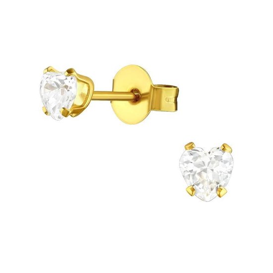 Aramat jewels ® - Zirkonia oorbellen hartje zweerknopjes goudkleurig chirurgisch staal 4mm