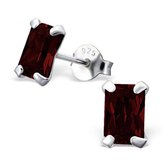 Aramat jewels ® - Oorbellen rechthoek zirkonia 925 zilver rood 4mm x 6mm