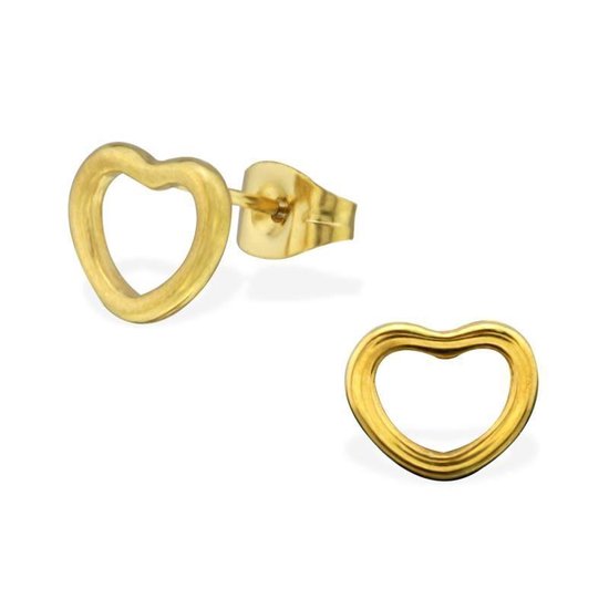 Aramat jewels ® - Oorbellen zweerknopjes open hartje goudkleurig staal 10mm x 8mm
