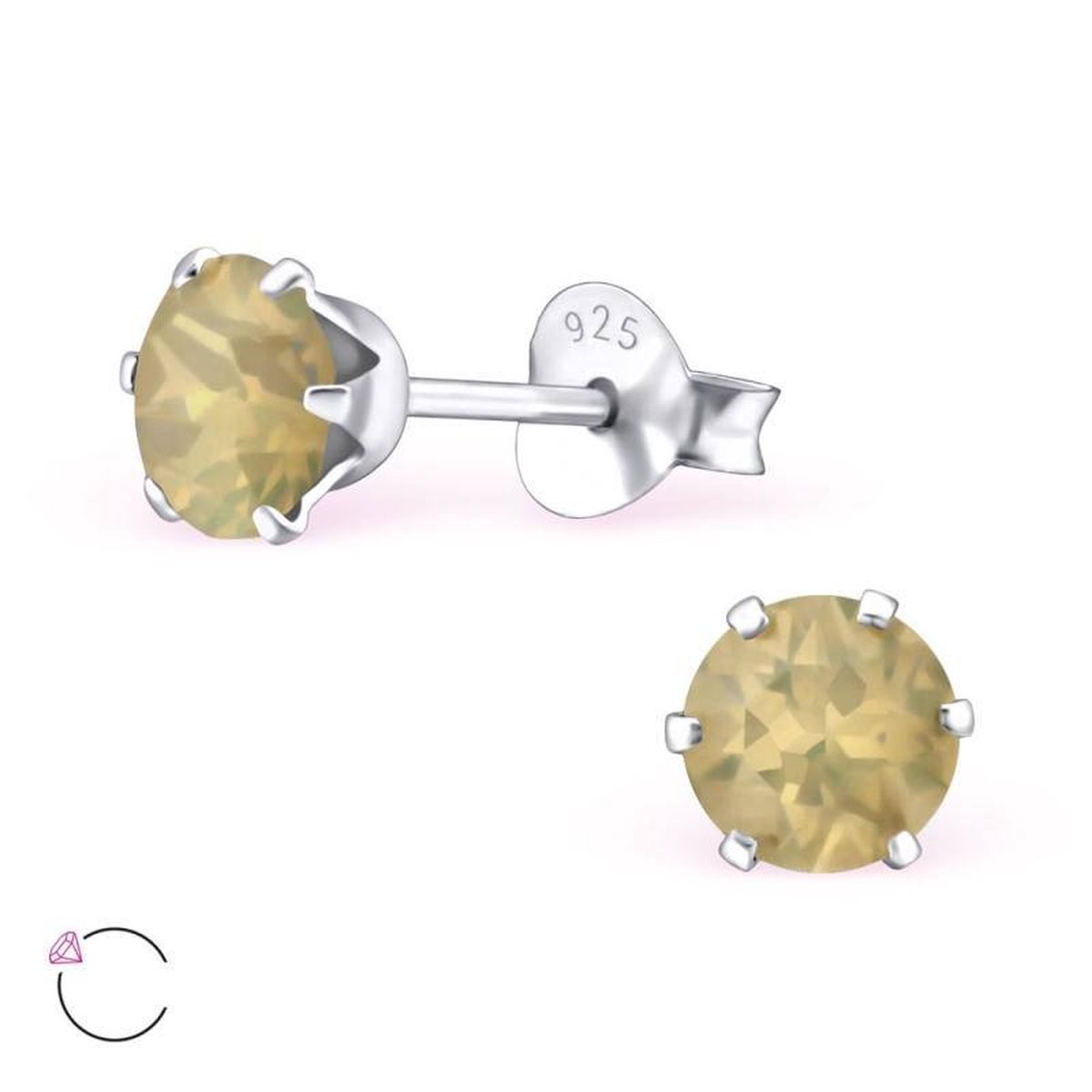 Aramat Jewels | Oorbellen | 925 Zilveren Kristallen Oorbellen Rond 4-8mm - Sprankelende Studs | 5mm / Opaal Zand | | | Zilver | Kinderen, Volwassenen | Verkleurd niet