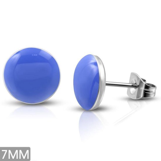 Aramat jewels ® - Ronde oorbellen emaille blauw staal 7mm
