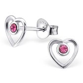 Aramat jewels ® - Oorbellen open hartje kristal 925 zilver roze 7mm
