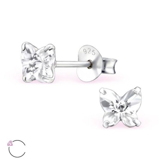 Aramat jewels ® - Kinder oorbellen vlinder swarovski elements kristal 925 zilver transparant 5mm