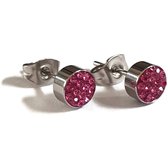 Aramat jewels ® - Druzy oorbellen zweerknopjes fuchsia roze kristal chirurgisch staal 6mm