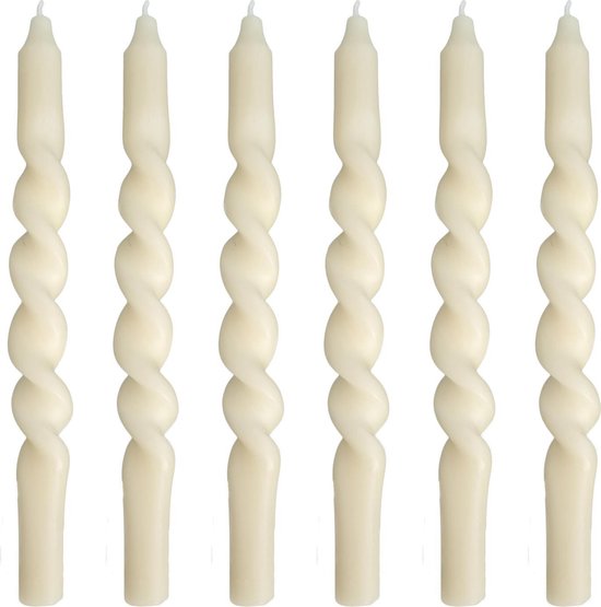 Candle Party X Kyra Vetketel gedraaide dinerkaarsen - twisted candles - swirl candles - Spiraal creme set van 6