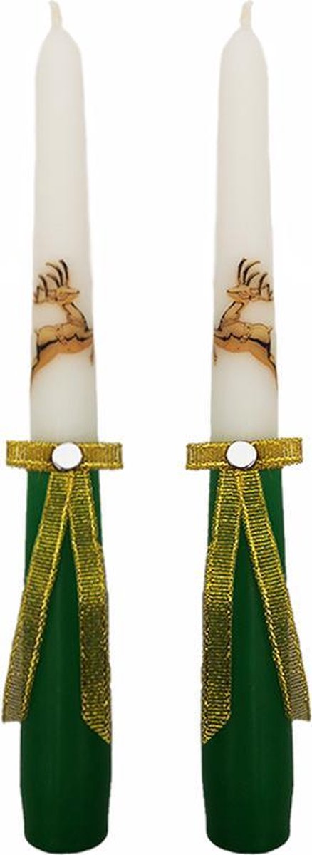 Kerstkaarsen Gotishe Groen set van 2 stuks