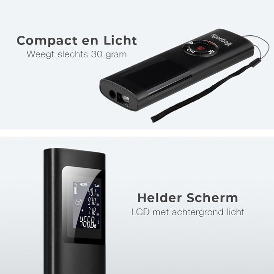LifeGoods Laser Afstandsmeter - 40M - USB Oplaadbaar incl. Kabel - Zwart