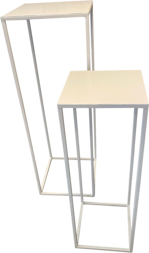 plantentafel/sokkel/pilaar metaal kleur wit hoog 80 en 100 cm (set) |  bol.com