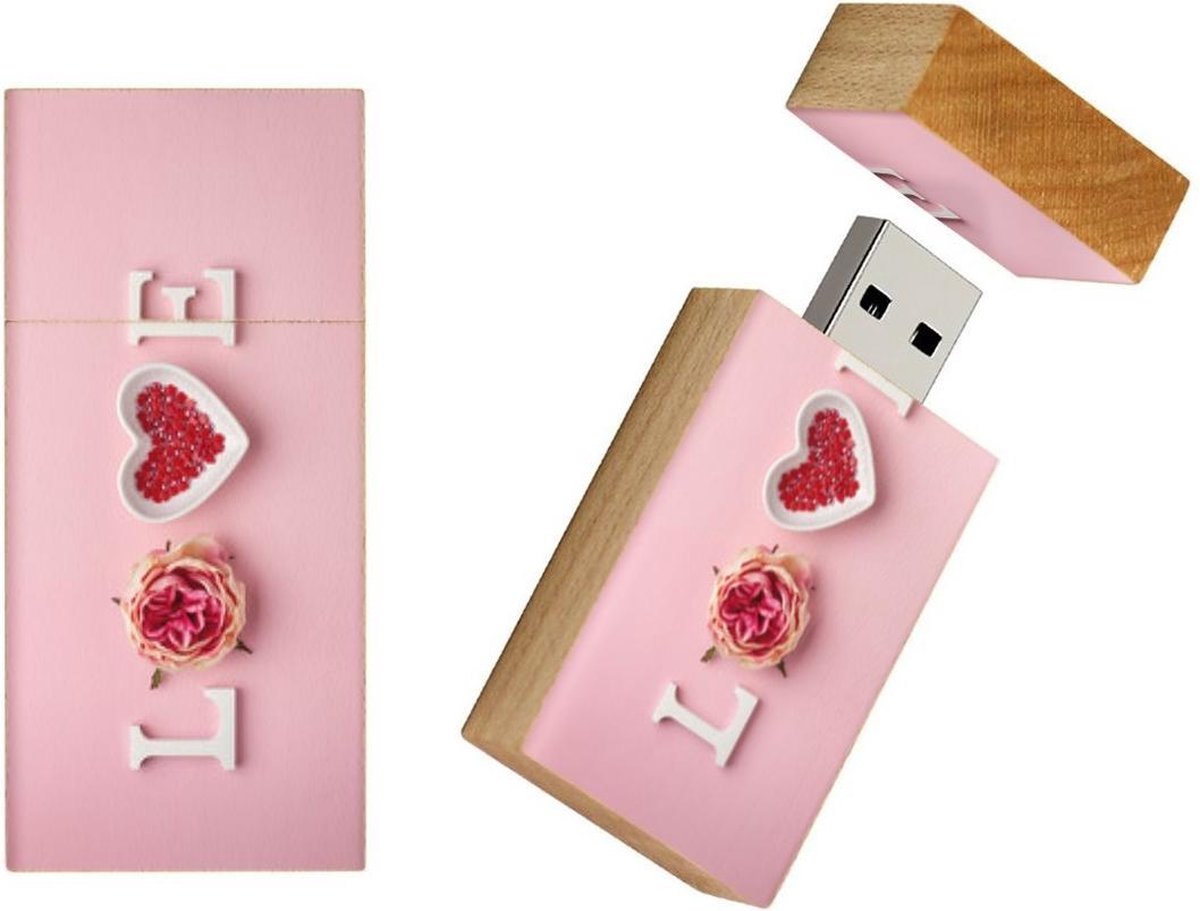 I love you hout rechthoek usb stick 8gb model 1018 – Valentijnsdag cadeau, Liefde cadeau, ik hou van jou, valentijn cadeautje,