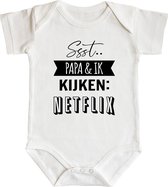 Romper - Ssst.. papa & ik kijken Netflix - maat: 86/92 - korte mouw - baby - papa - rompertjes baby - rompertjes baby met tekst - rompers - rompertje - rompertjes - stuks 1 - wit