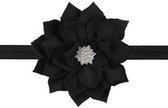 Elastische haarband, hoofdband met lotusbloem (ca. 7cm) voorzien van glinstersteen/rhinestone zwart - gratis verzending