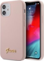 Roze hoesje van Guess - Backcover - iPhone 12 Mini - Metal Logo