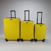 The Suitcase Society - Orient Yellow Waves Edition - Moderne 3-delige kofferset met 4 dubbele wielen