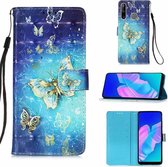 gsm Hoesje voor Samsung Galaxy A51 - flip book case cover met koord en ruimte voor pasjes en print - Hoesje met leuk printje - Vlinders (goud) hoesje voor Samsung A51.