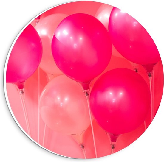 Forex Wandcirkel - Roze Ballonnen - 20x20cm Foto op Wandcirkel (met ophangsysteem)