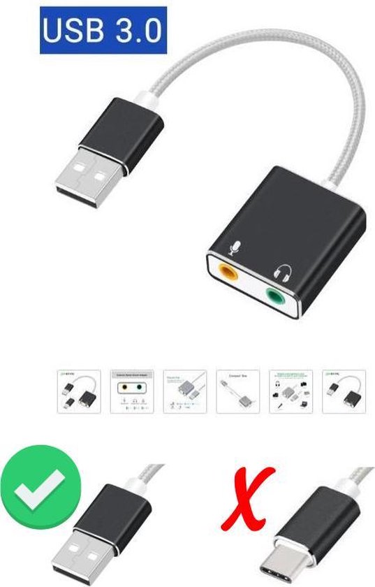 Externe USB audio, geluidskaart, geluidsadapter adapter voor PC, laptop,  MAC -... | bol.com